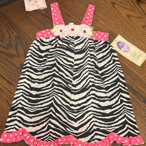 Rare Editions Black & White Zebra Dress with Pink Polka Dot Trim